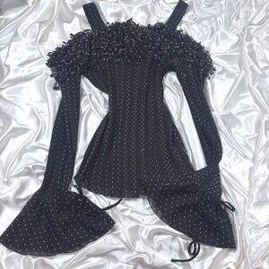 y2k Top Black Excellent Kaelyn Max II Pleated Cold Shoulder Bell Sleeve 2X